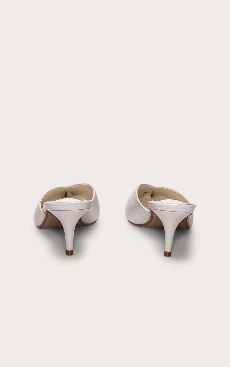 Crème Mule À Talon Bout Pointu Effet Synthétique