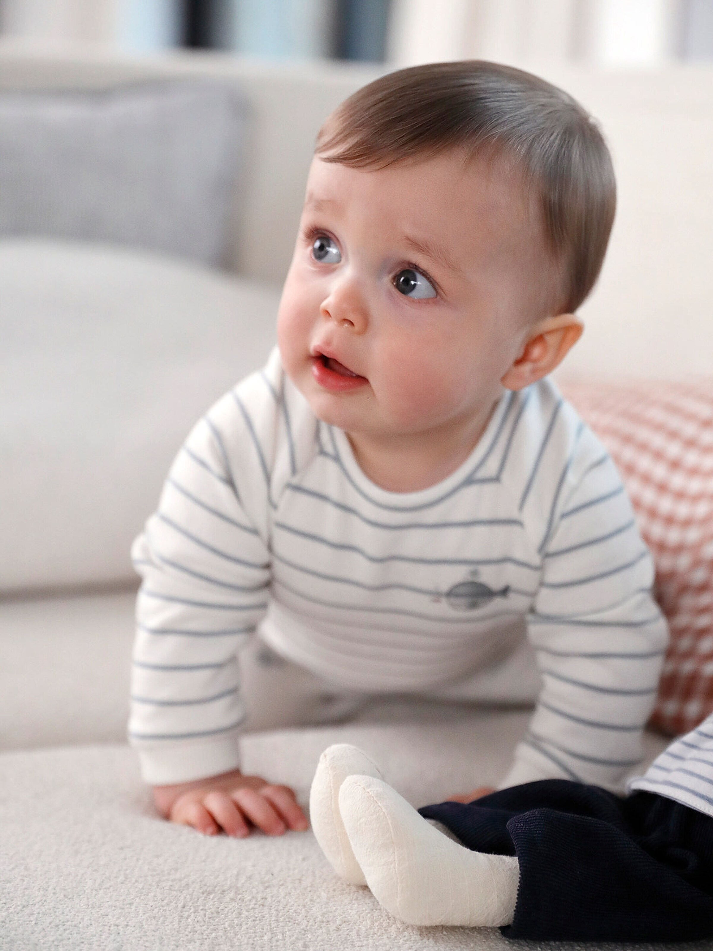 Vertbaudet Baby-Set: Sweatshirt & Hose hellbeige gestreift