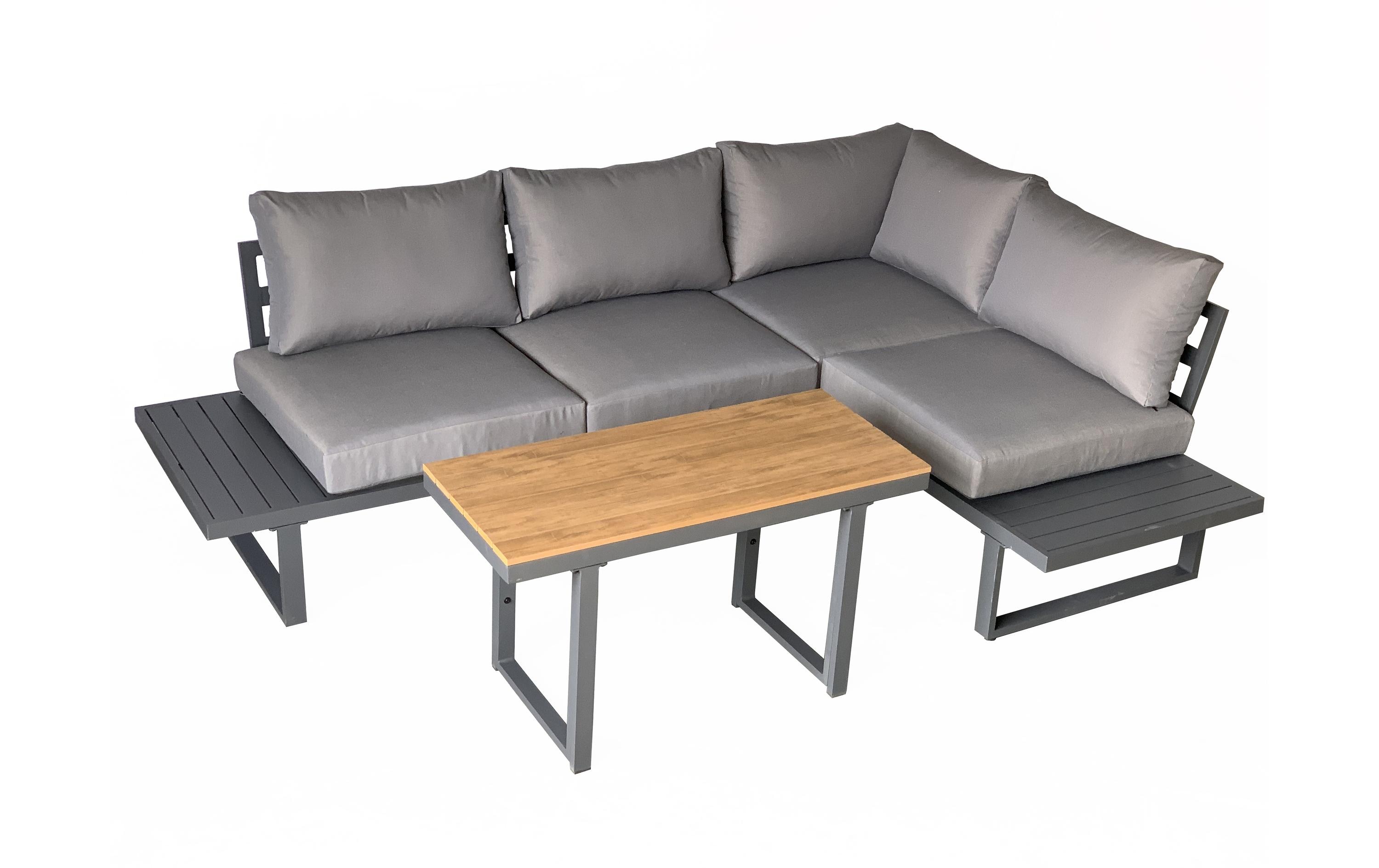 Loungeset Montreux, Anthrazit/Grau, 4 Sitzplätze<br>Zwei Doppelsofas mit Ablage und ein Tisch für Garten, Terrasse oder Balkon