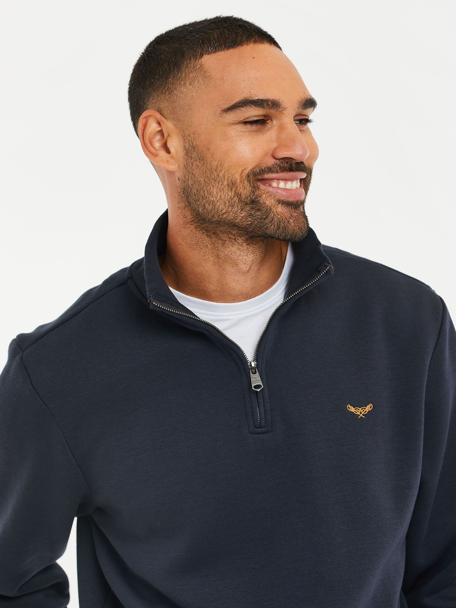 Marineblauw - Threadbare - Sweatshirt met korte rits aan de hals