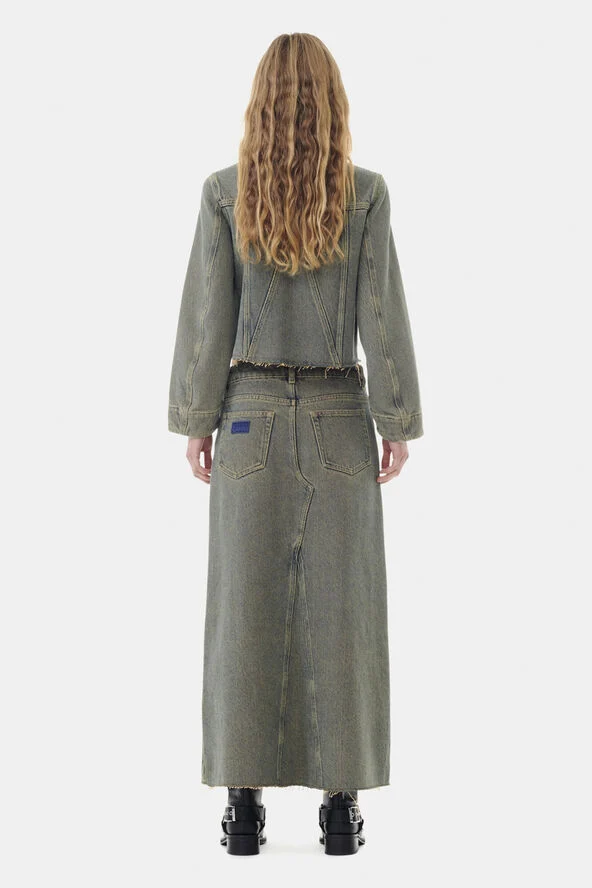 Ganni Overdyed Heavy Denim Maxi Skirt Shitake