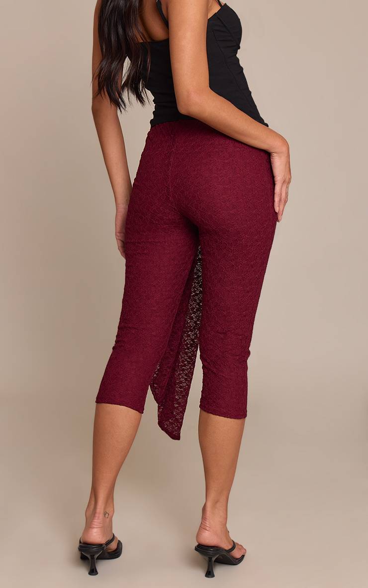 Prune Pantacourt Taille Enveloppante À Détail En Dentelle Texturée