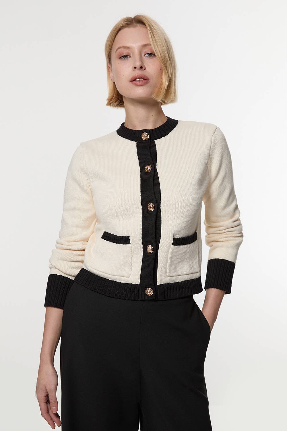 KarenMillen Cotton Cropped Knit Boxy Cardigan
