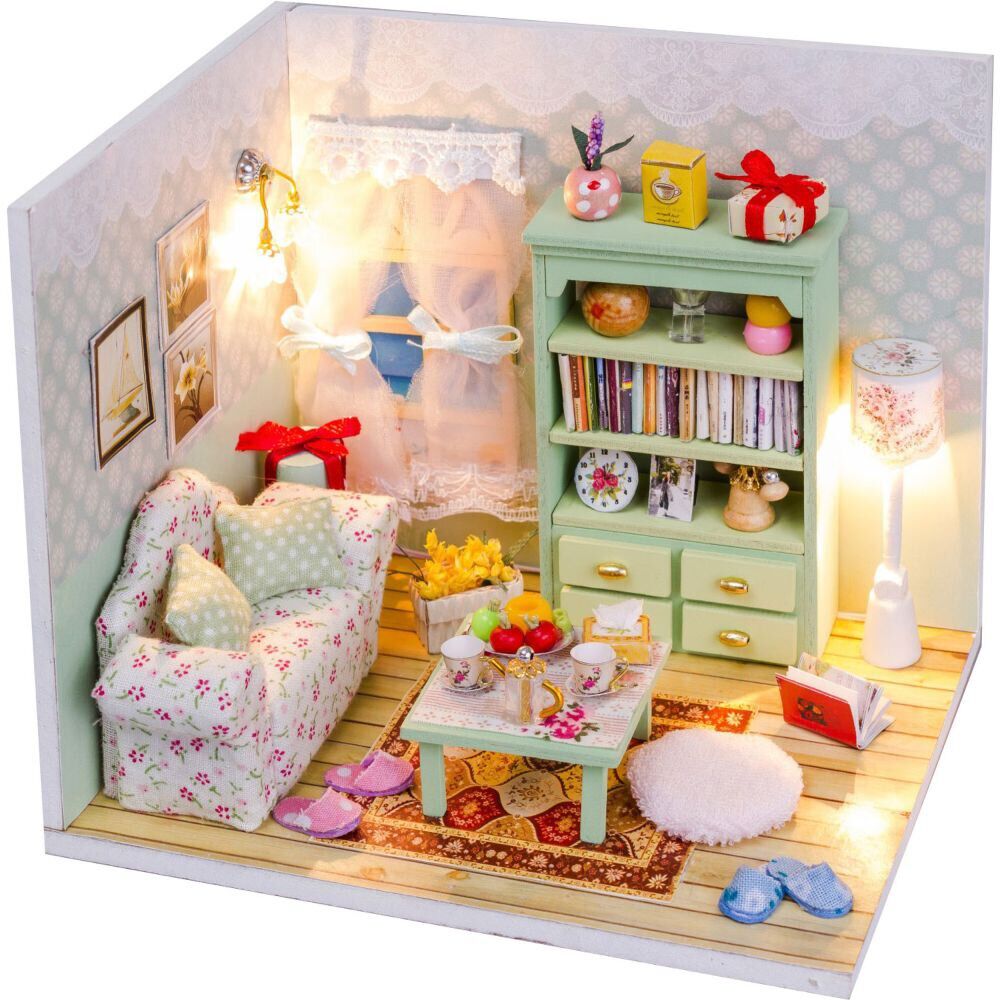 Maison miniature à assembler avec lumière LED - Salon