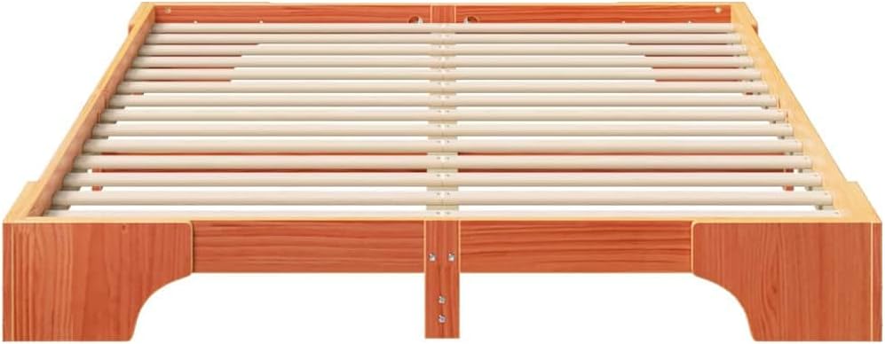 vidaXL Bettrahmen Braun 140 x 210 cm Massives Kiefernholz, Moderner rechteckiger Bettgestell, haltbares Kiefernholz, trendiges Latten-Design, praktische Möbel für Dein Schlafzimmer
