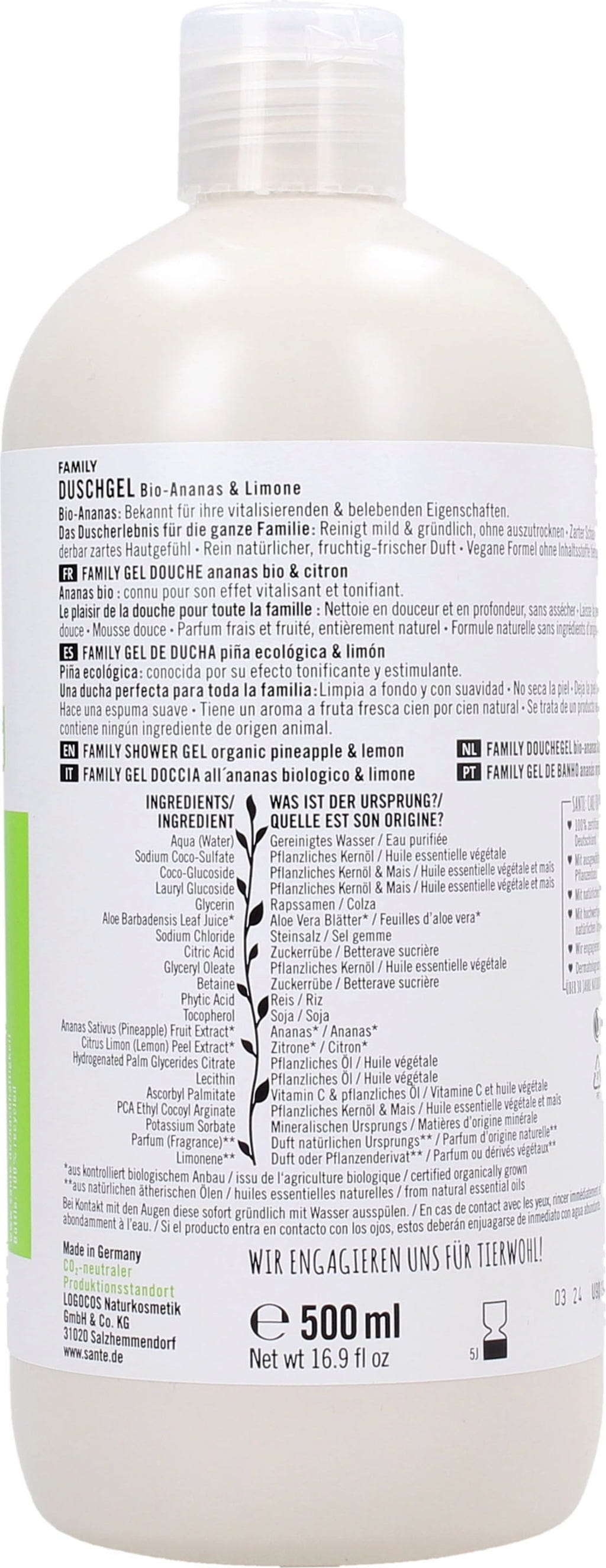 Santé naturally.  Family Duschgel Bio-Ananas & Limone, 500 ml