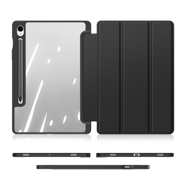 Samsung Galaxy Tab S9 Leder Tasche Smart Cover Schutzhülle   S-Pen Halter - Schwarz