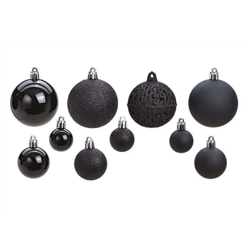 G. Wurm Kerstballen - 50ST - zwart - 3 - 4 - 6 cm - kunststof