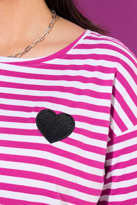 Ringelshirt, oversized, Halbarm, Herz Patch
