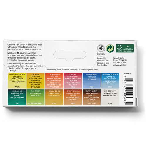 WINSOR & NEWTON Cotman™ Sketcher's Pocket Box, Aquarellfarben-Set mit 12 halben Näpfchen