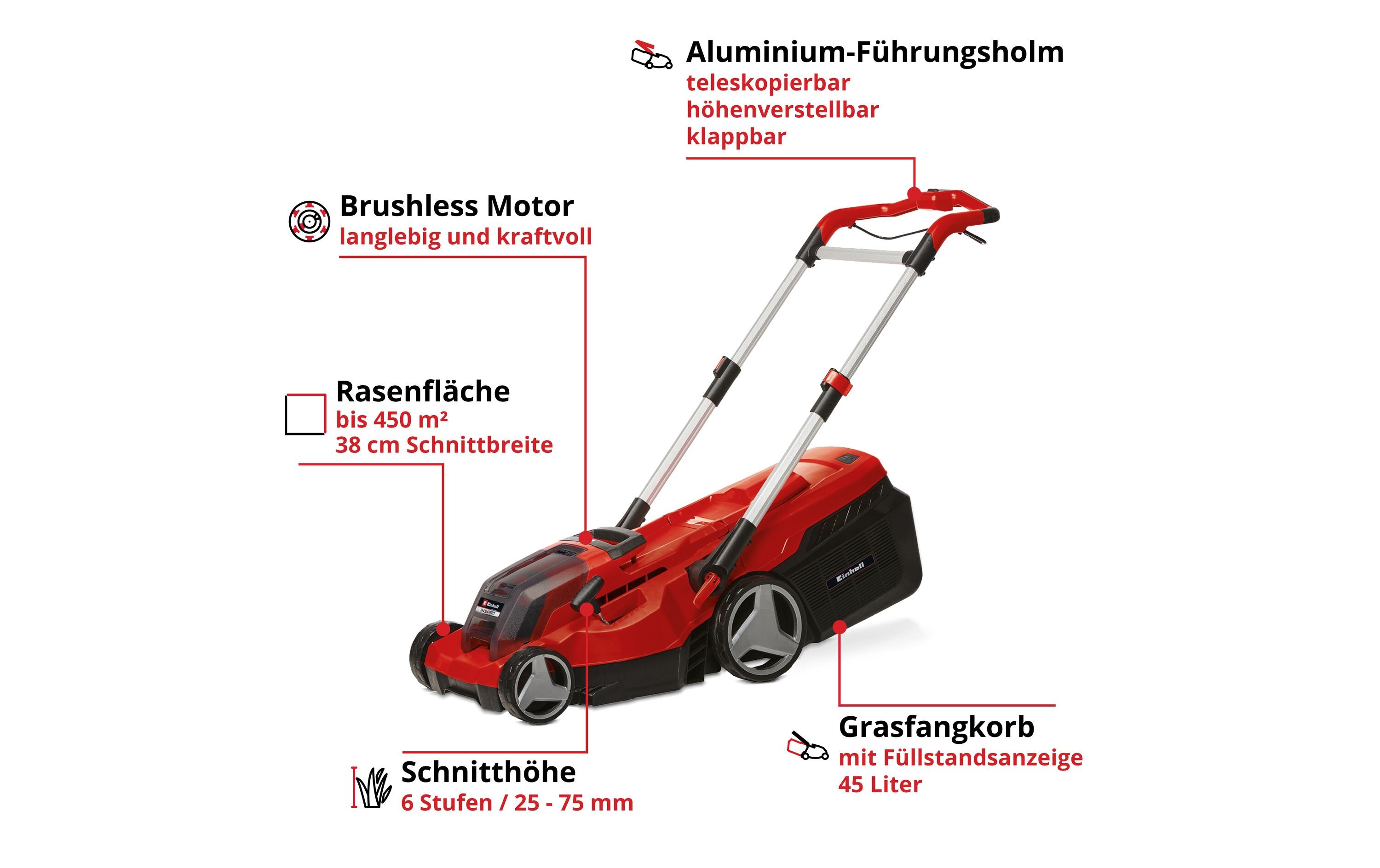 Akku-Rasenmäher RASARRO 36/38 (2 x 4 Ah)<br>Rasenmäher mit zwei Akkus und zwei Ladegeräten