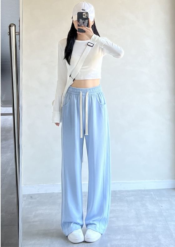 evanesce - High Rise Wide Leg Plain Sweatpants