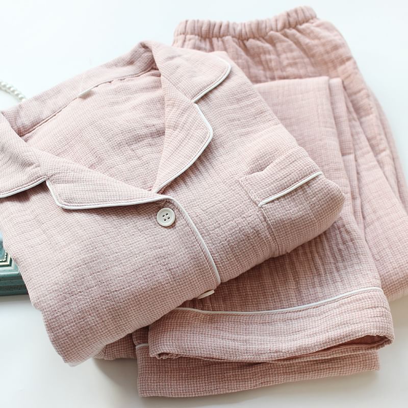 Dogini - Bijpassende pyjamaset voor koppels: geruite top met lange mouwen + broek