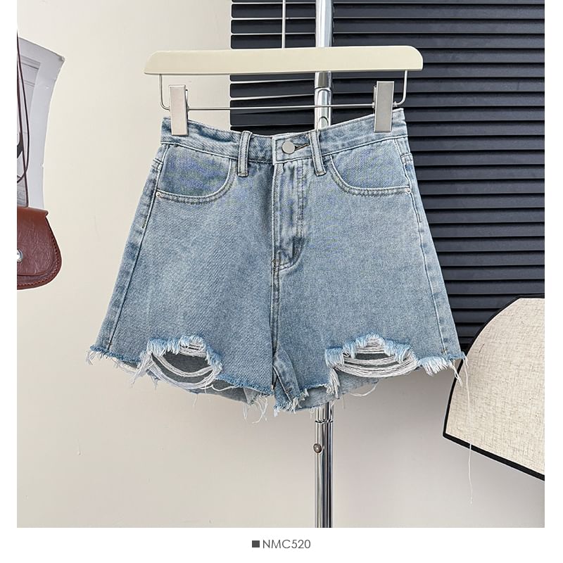 Lemongrass - Versleten denim wijde shorts