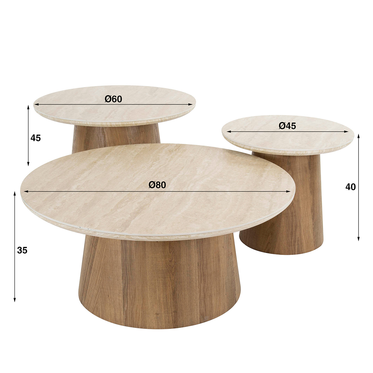 Salontafel Limestone Rond Trio