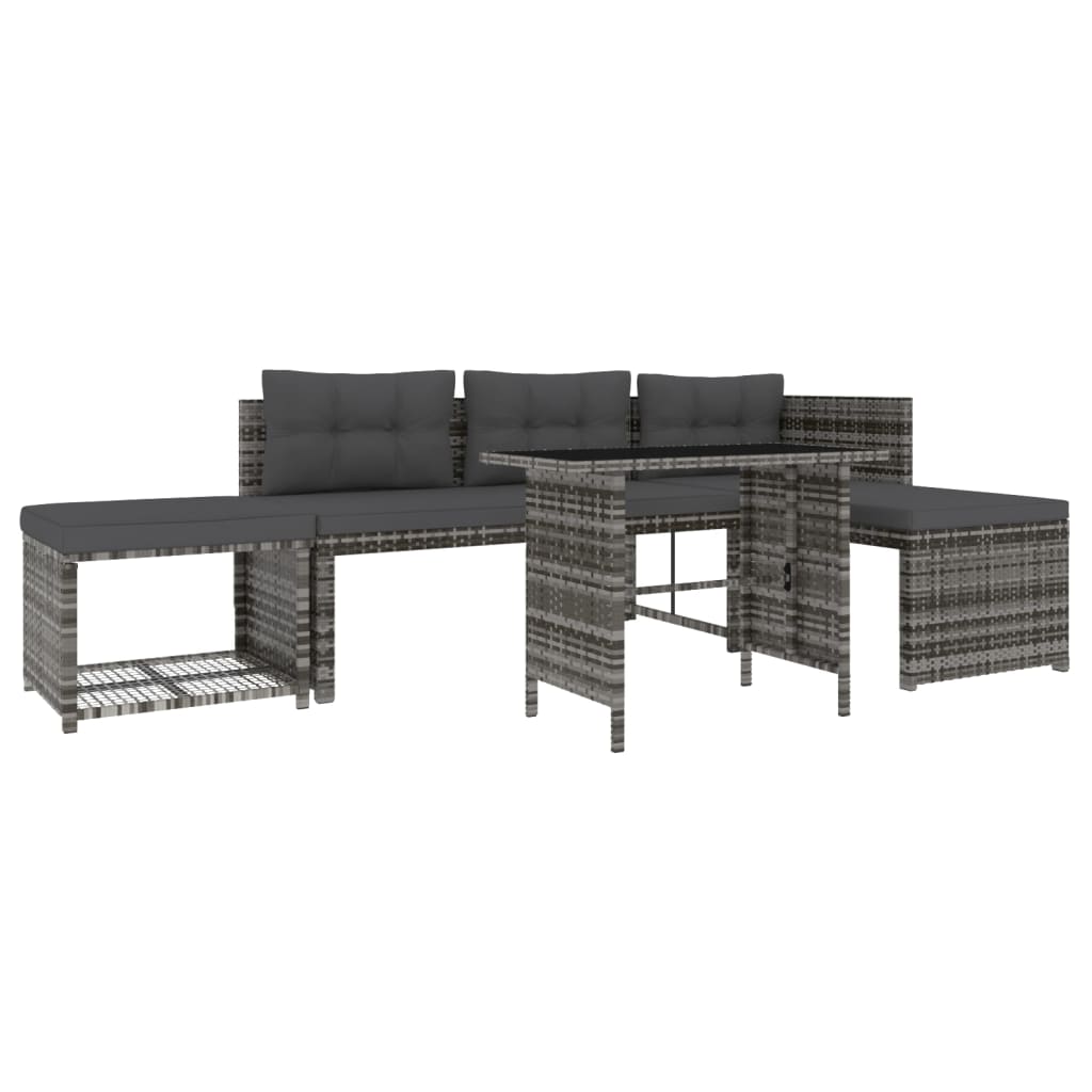 Mobilier à dîner de jardin 4 pièces et coussins gris résine tressée