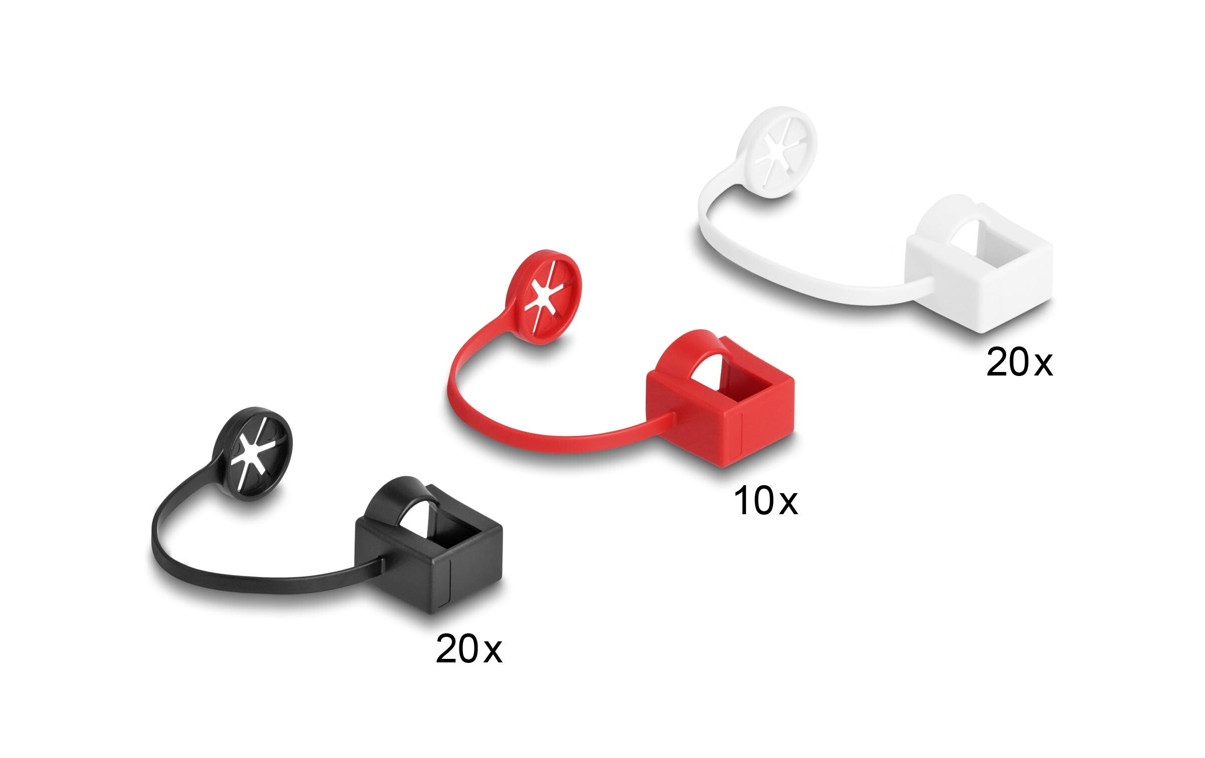 Blindstecker/Staubschutz RJ45, mit Befestigungsclip 50 StückDelock Staubschutz für RJ45 Stecker mit Befestigungsclip 50er Set farbig
