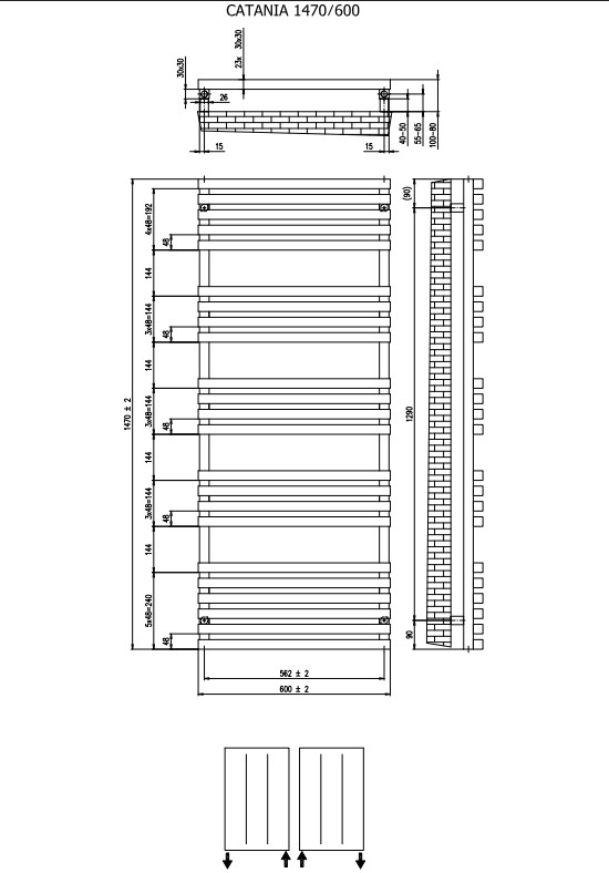 Plieger Catania radiator 150x60cm 810W wit structuur