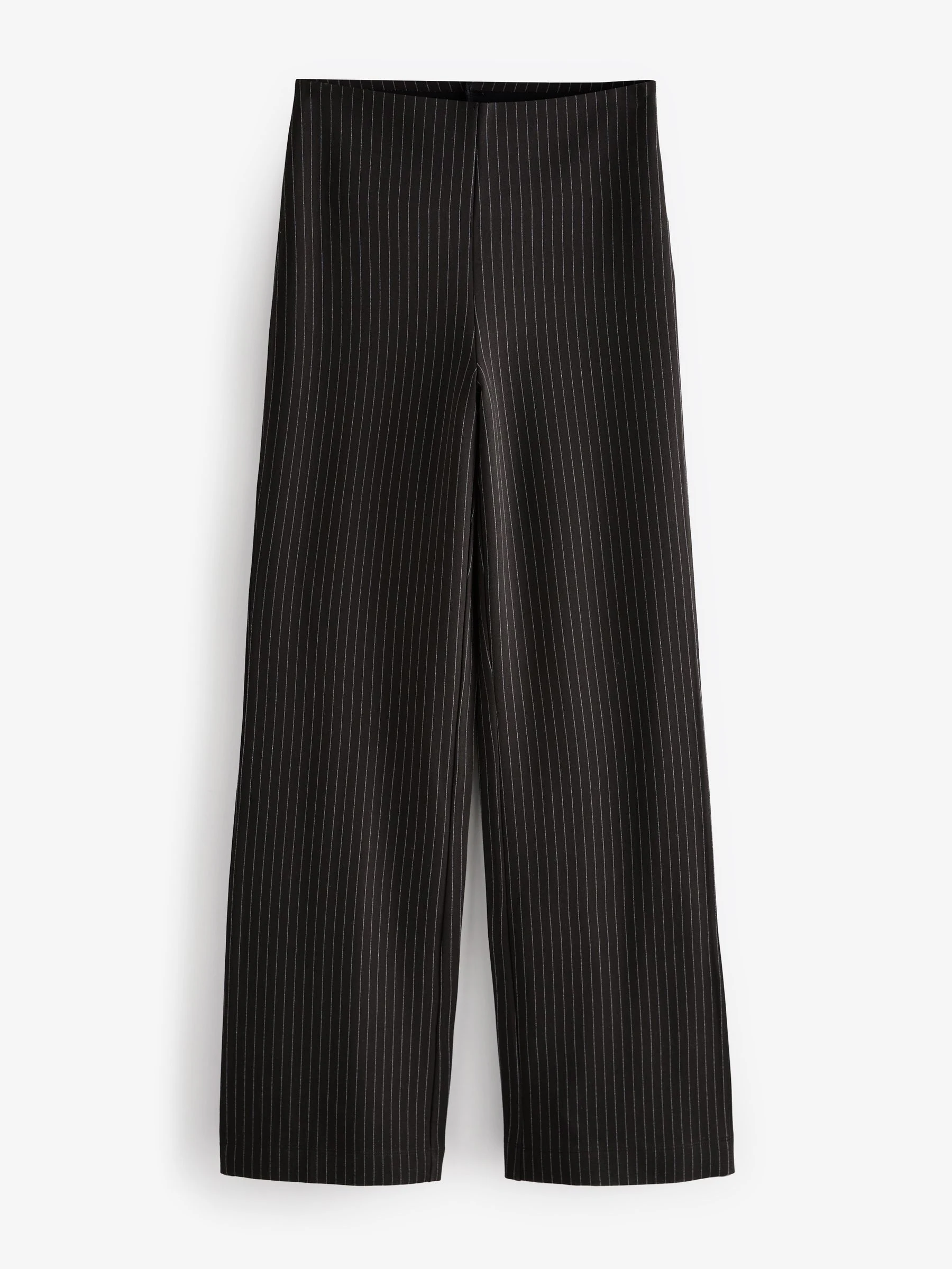Zwart met krijtstreep - Smoothing Ponte Jersey Broek met Wijde Pijpen