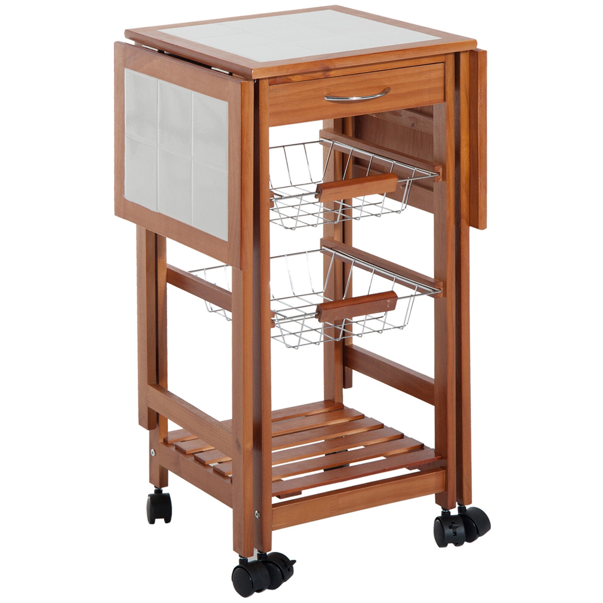 HOMCOM Servierwagen mit Schubladen natur 92 x 37 x 75 cm (LxBxH)