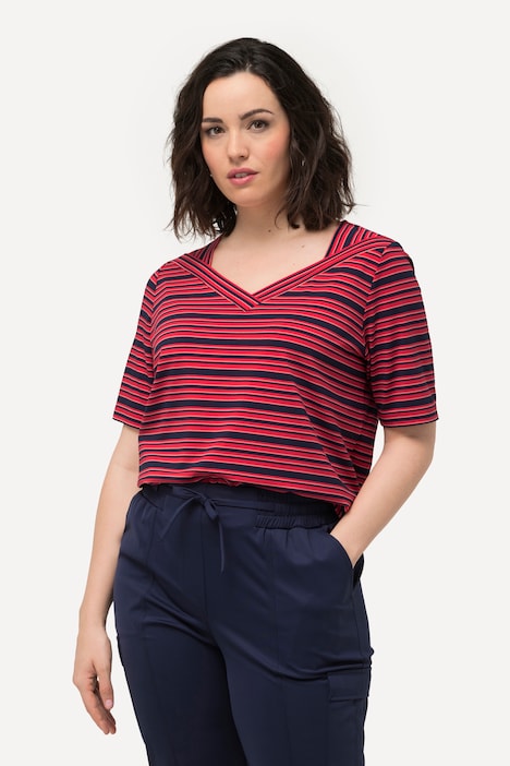 T-Shirt, Ringel, Classic, V-Ausschnitt, Halbarm