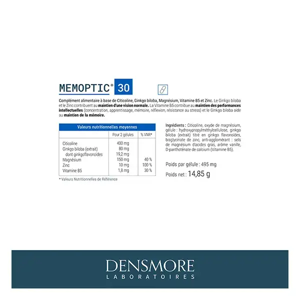 Curso de manutenção da visão e memória Densmore Mémoptic, com duração de 4 meses (pacote com 4 unidades de 1 mês cada).