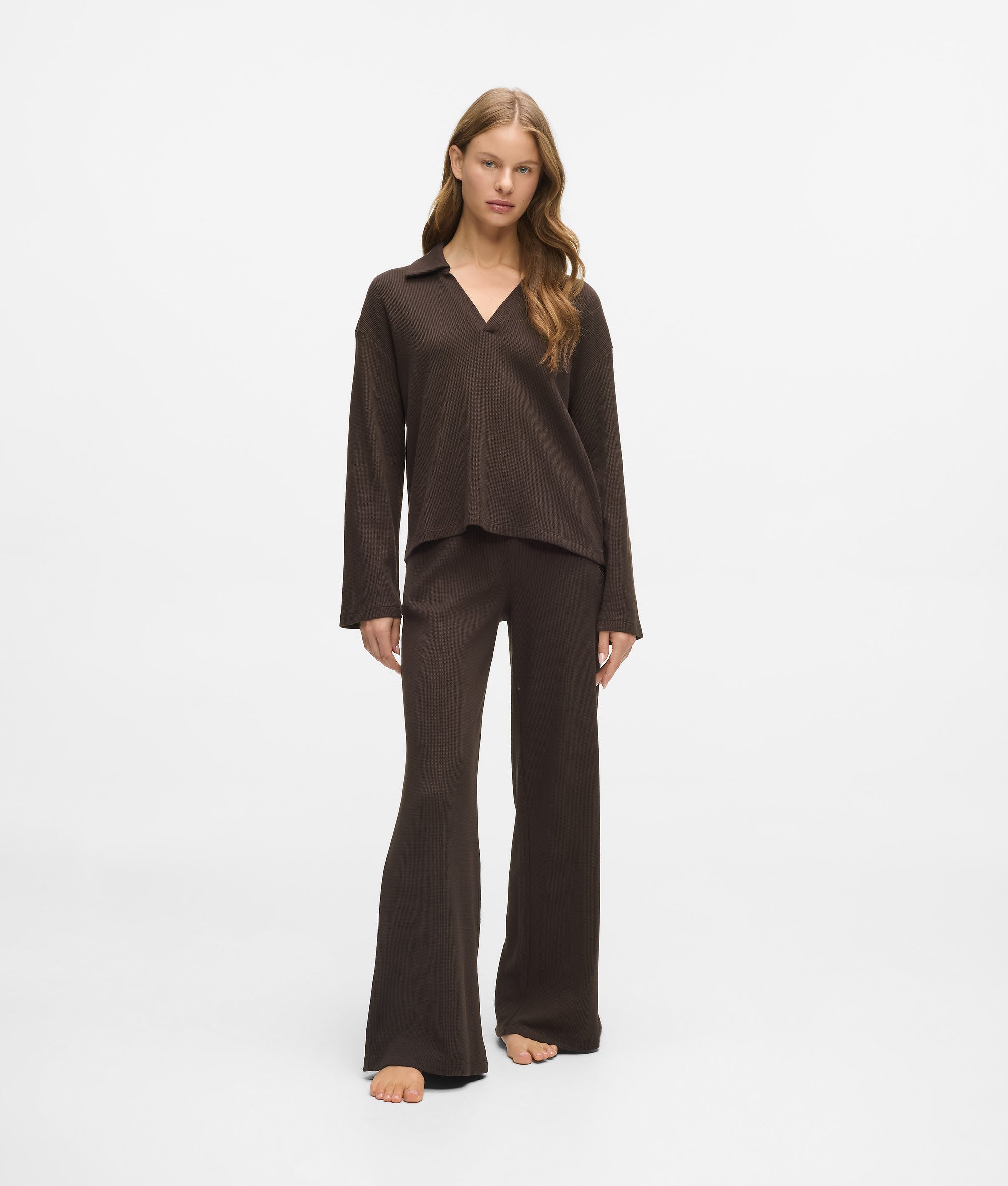 Waffle loungewear poloshirt