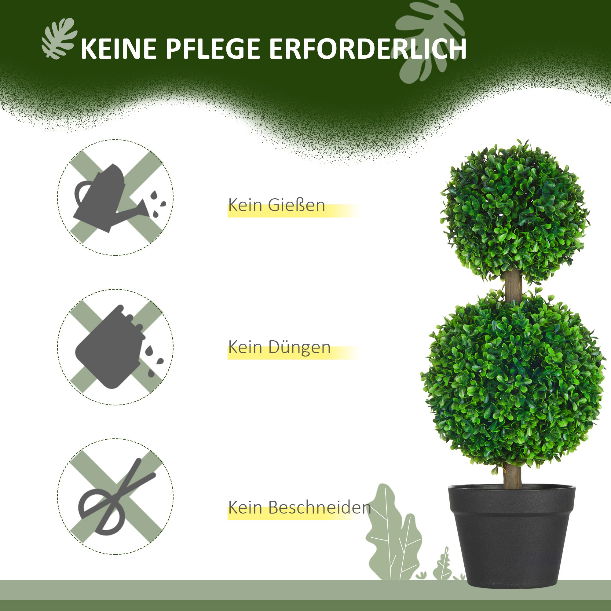 HOMCOM Kunstpflanze mit Doppel-Kugel grün 17L x 17B x 60H cm