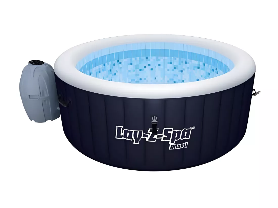 Lay-z-Spa Rond Miami Air Jet Gonflable - 2/4 Places - Matériau TRITEC - D 180 cm x H 66 cm - Noir