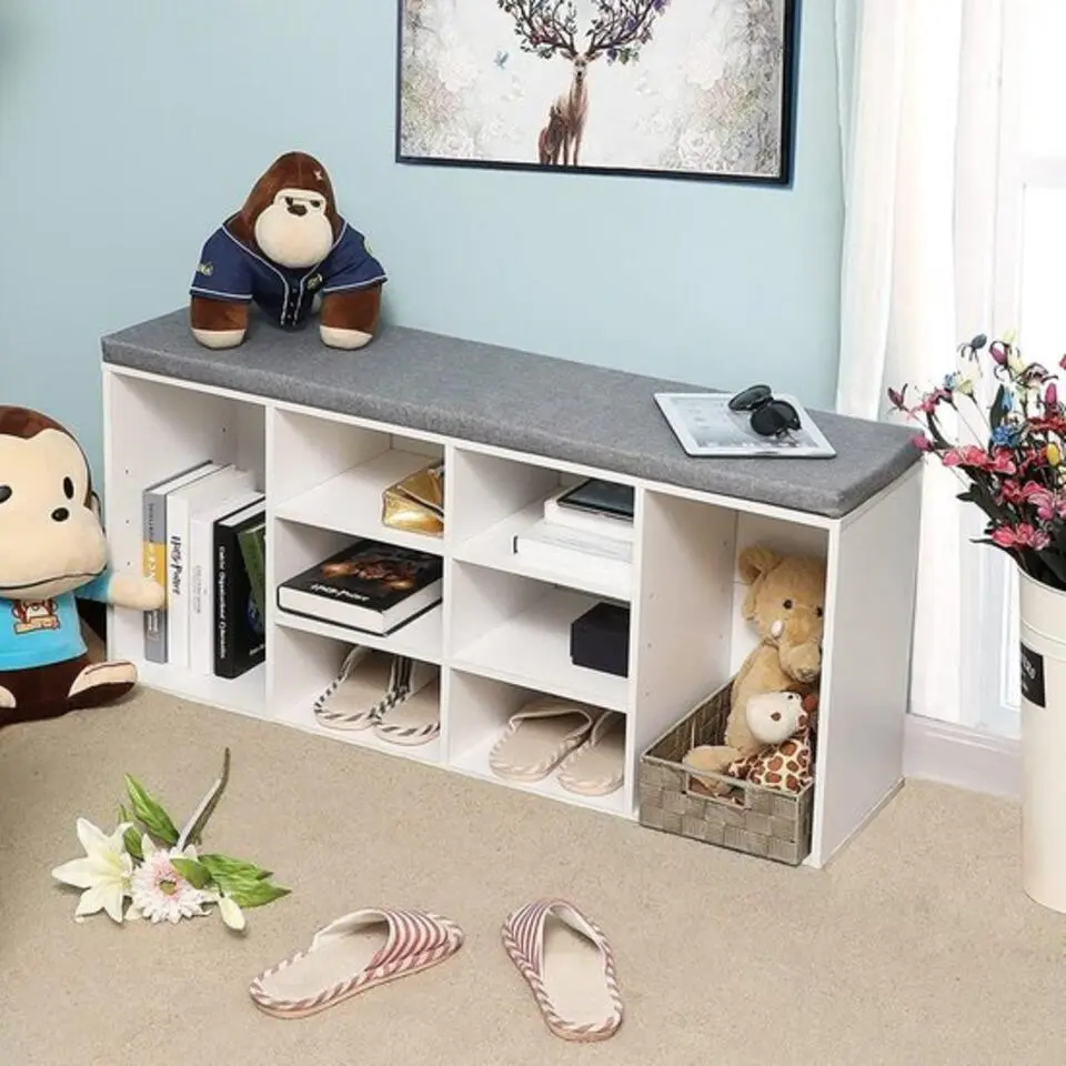 Parya Home Schoenenkast met Zitvlak - Wit/ Grijs