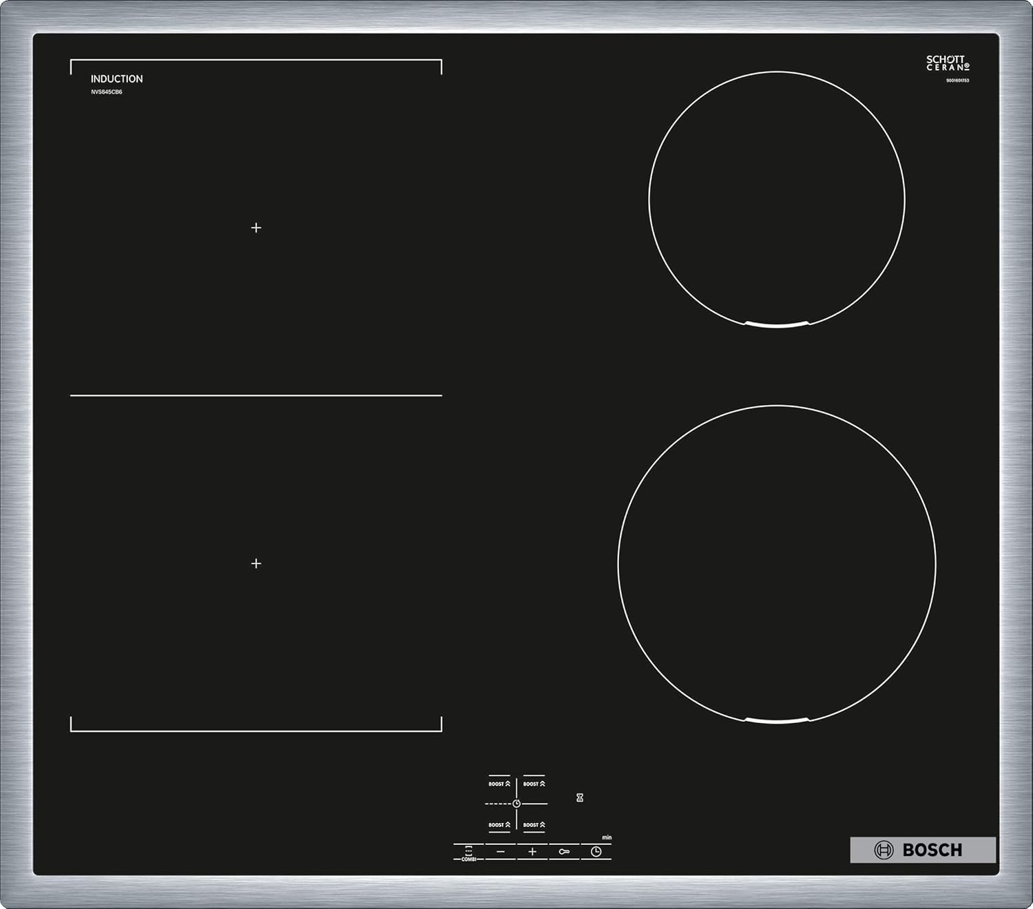 Bosch HND616LS63 Einbauherd-Set, Bestehend aus HEG517BB4 Herd, 60 x 60 cm, 3D Heißluft, Hydrolyse, LED Display, Pizzastufe & NVS645CB6E Induktionskochfeld, Combi Zone, Edelstahlrahmen