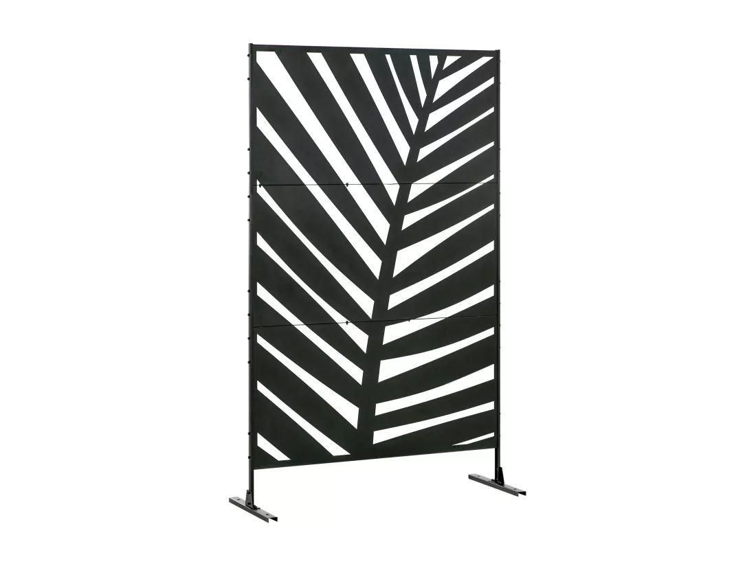 Panneau décoratif extérieur métal - brise vue motif feuilles - visserie incluse - dim. 122L x 45l x 198H cm - acier thermolaqué noir