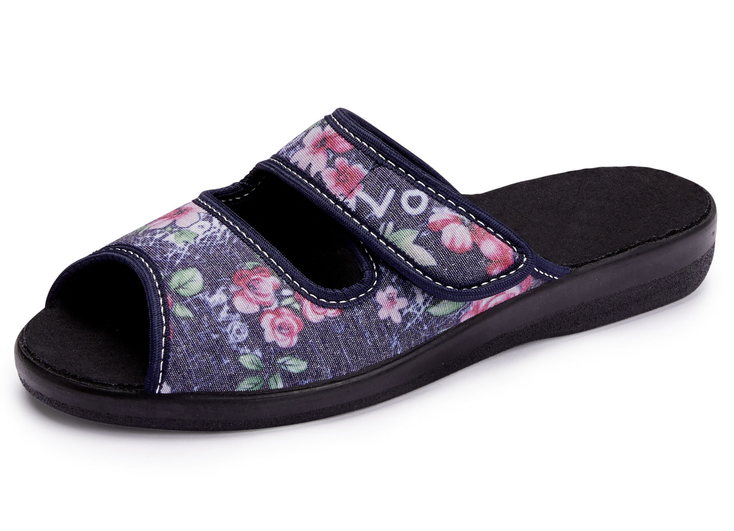 Zweierpack Pantoffeln aus floral bedrucktem Textilmaterial