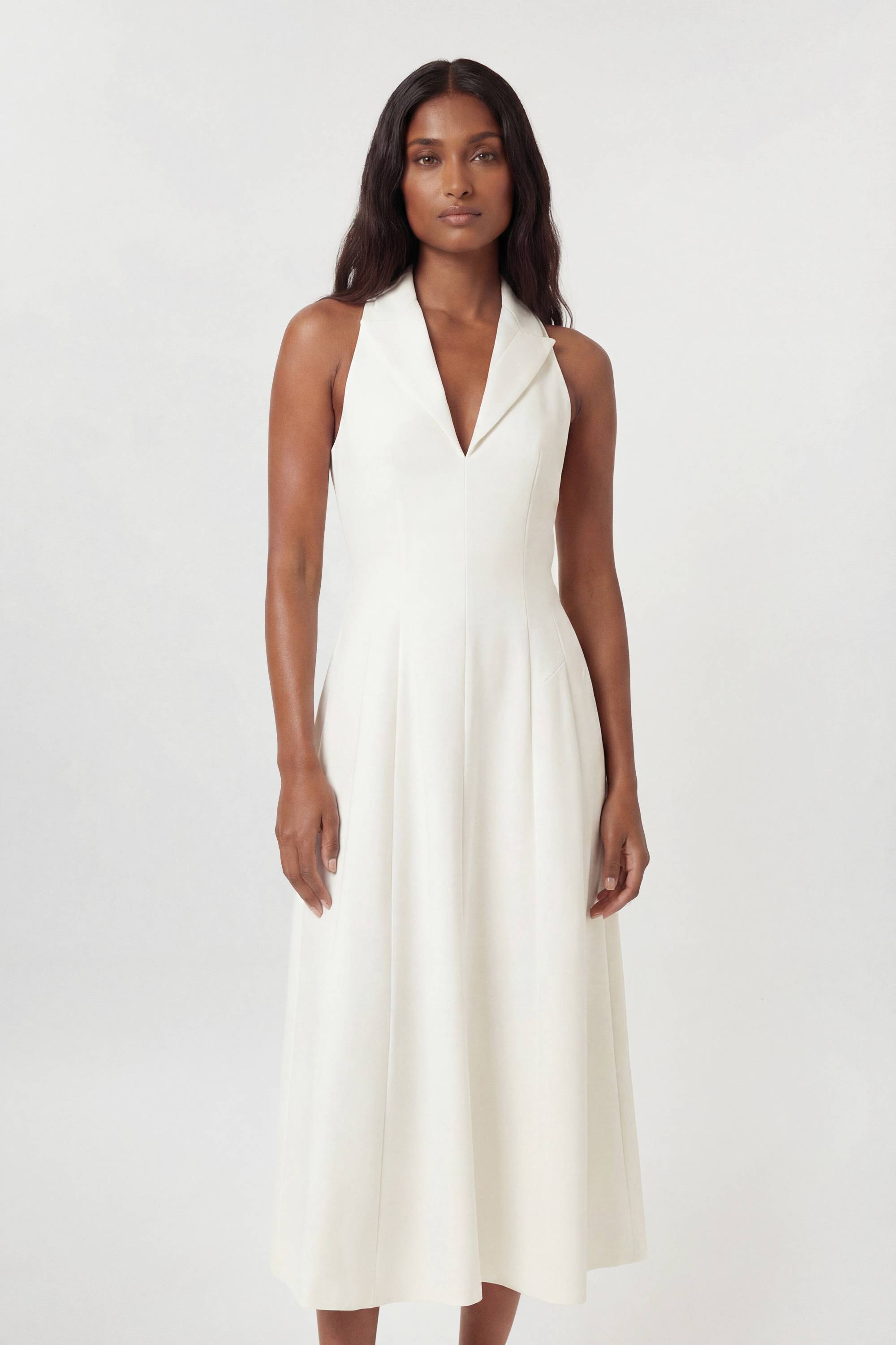KarenMillen Robe Midi Ajustée À Jupe Ample Avec Détails De Coutures En Tissu Stretch Compact