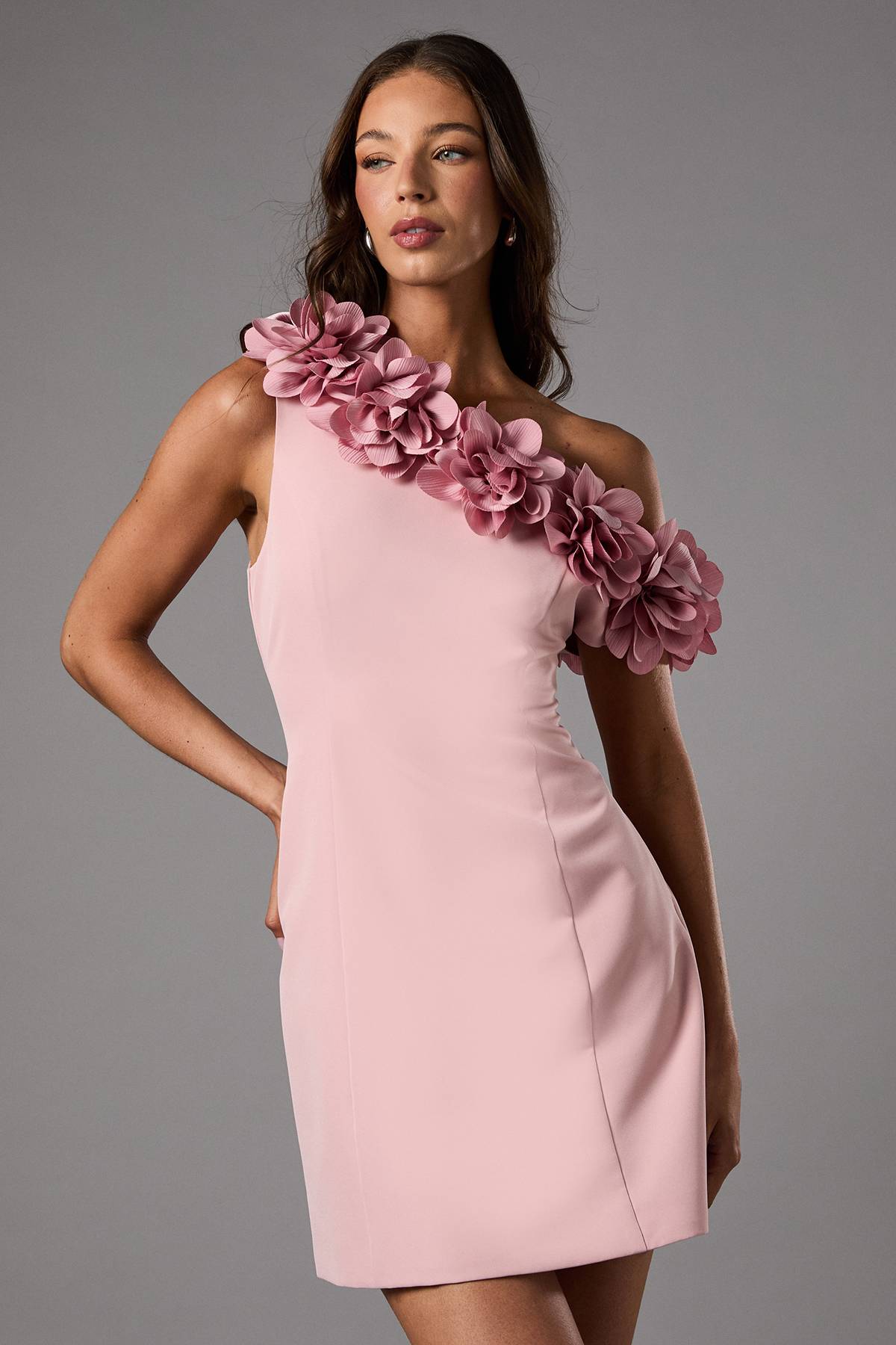 Coast Robe Mini à Une Épaule avec Fleurs 3D