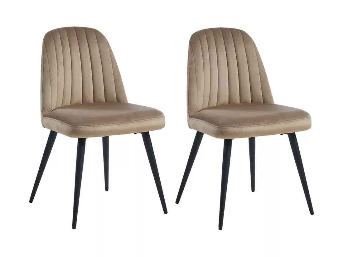 Lot de 2 chaises en velours et métal noir - Beige - ELEANA
