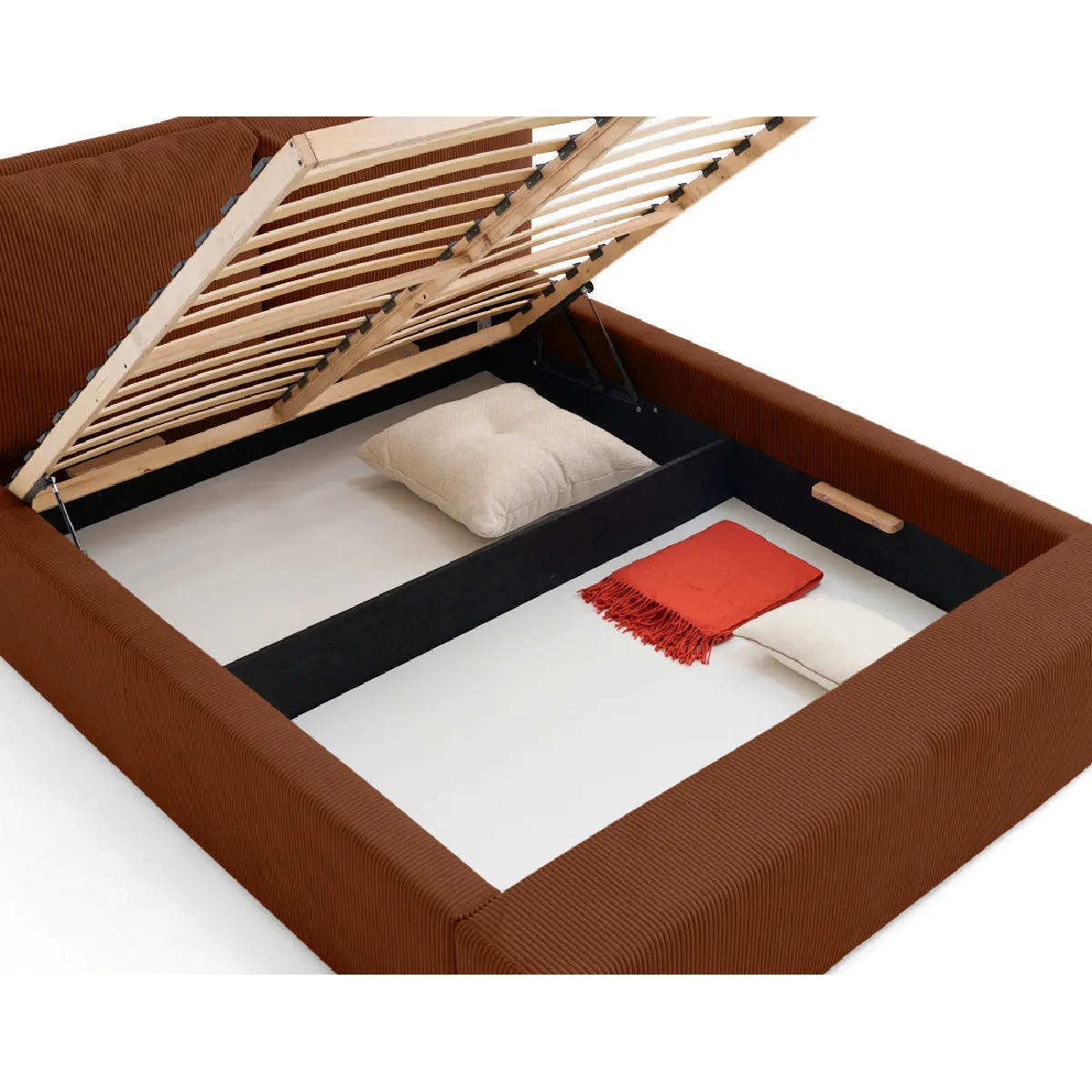 Lisa Design Pivoine Lit Coffre - 160x200 cm - Velours Côtelé - Terracotta