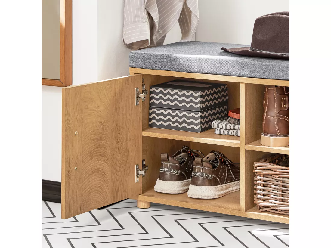 Banc de Rangement à Chaussure avec coussin rembourré 2 compartiments 1 porte et 2 tiroirs, FSR148-N