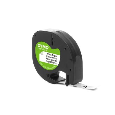 Dymo LetraTAG - Ruban d'étiquettes papier auto-adhésives - 1 rouleau (12 mm x 4 m) - fond blanc écriture noire