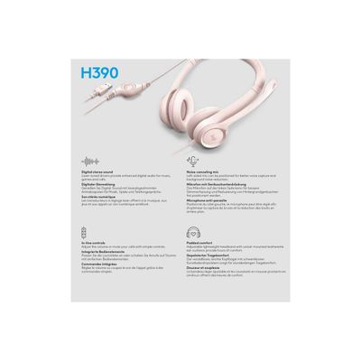 Logitech H390 - Casque filaire avec micro - USB-A - rose
