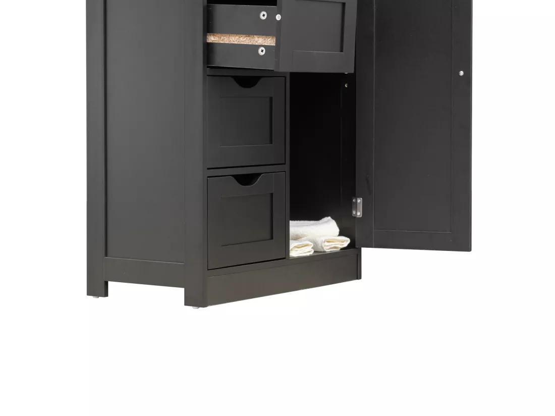 Meuble de salle de bain avec 4 Tiroirs et 1 Porte en bois noir