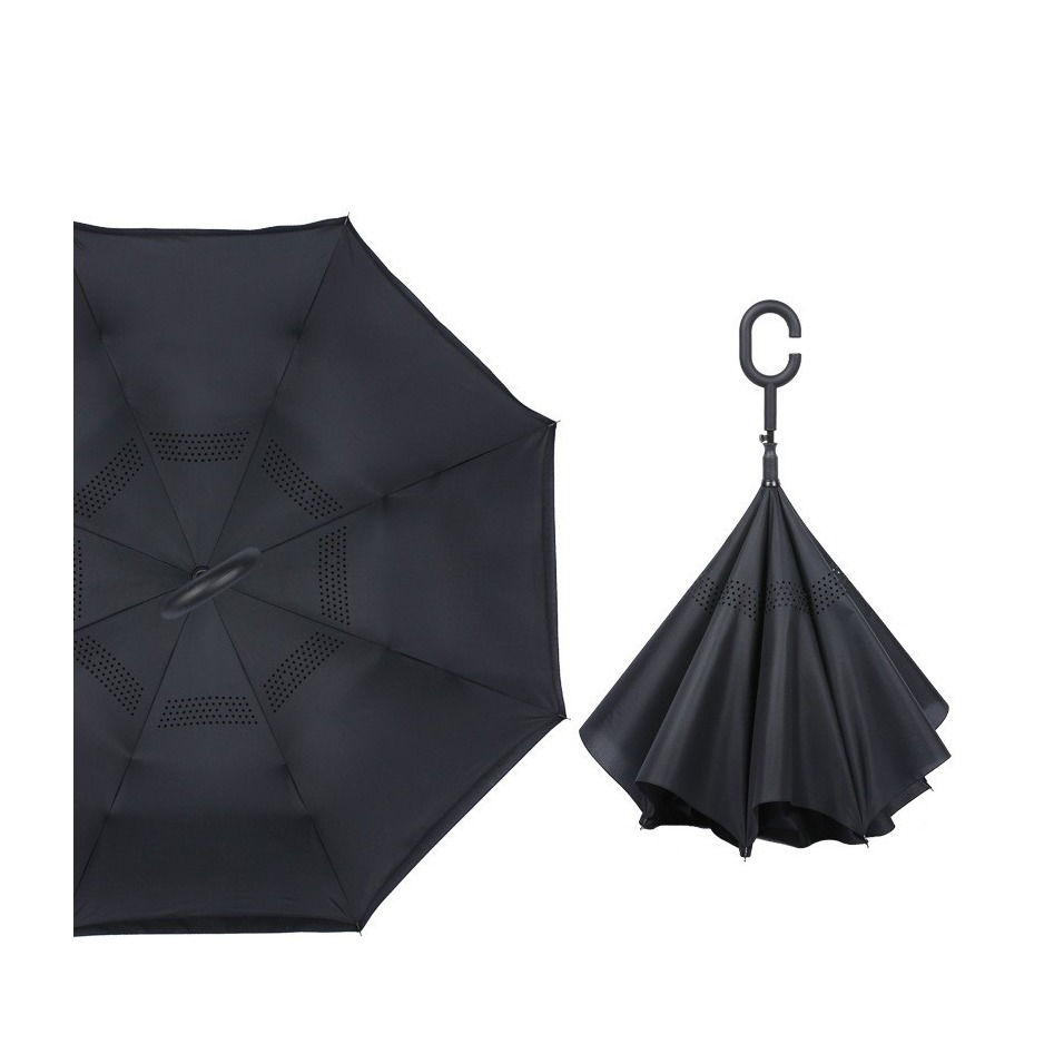 (Ø105cm) Umgekehrter Langgriff Regenschirm Fashion Reverse Schirm - Schwarz