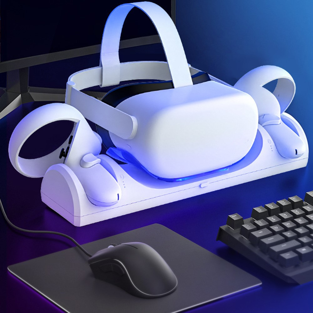 Meta Quest / Oculus Quest 2 Charging Dock Ladestation Halterung für VR Brille und Controller   Ersatzakku und LED Beleuchtung - Weiss