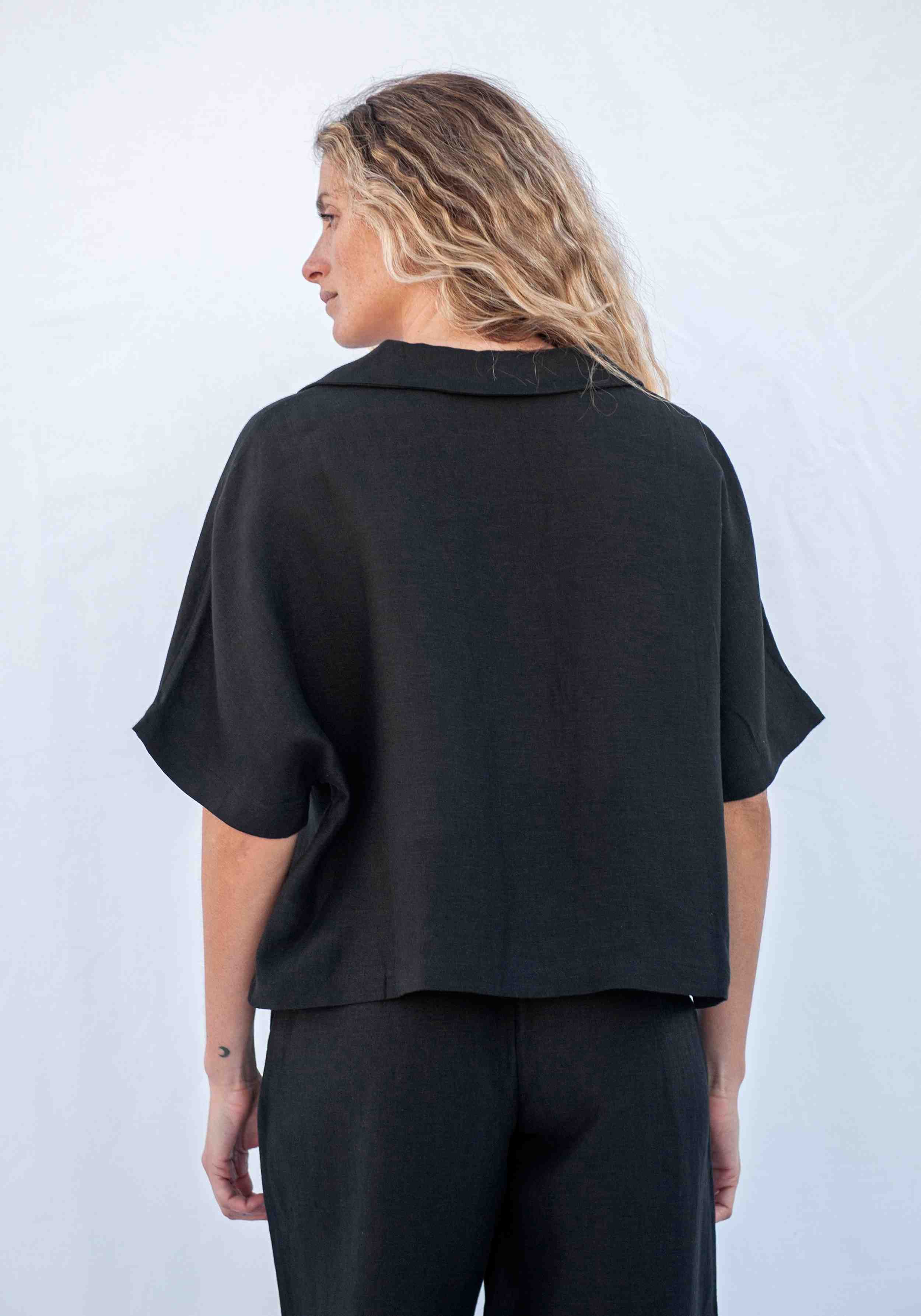 Jungle Folk Blouse Elise Linen Black
