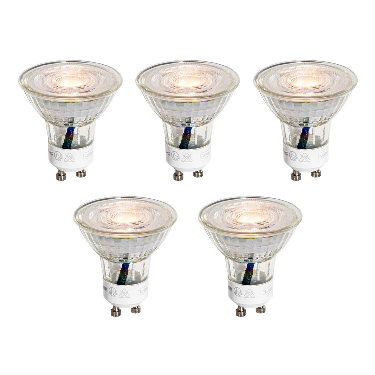 Set van 5 GU10 50mm LED lampen helder 3W 200 lm 2200K