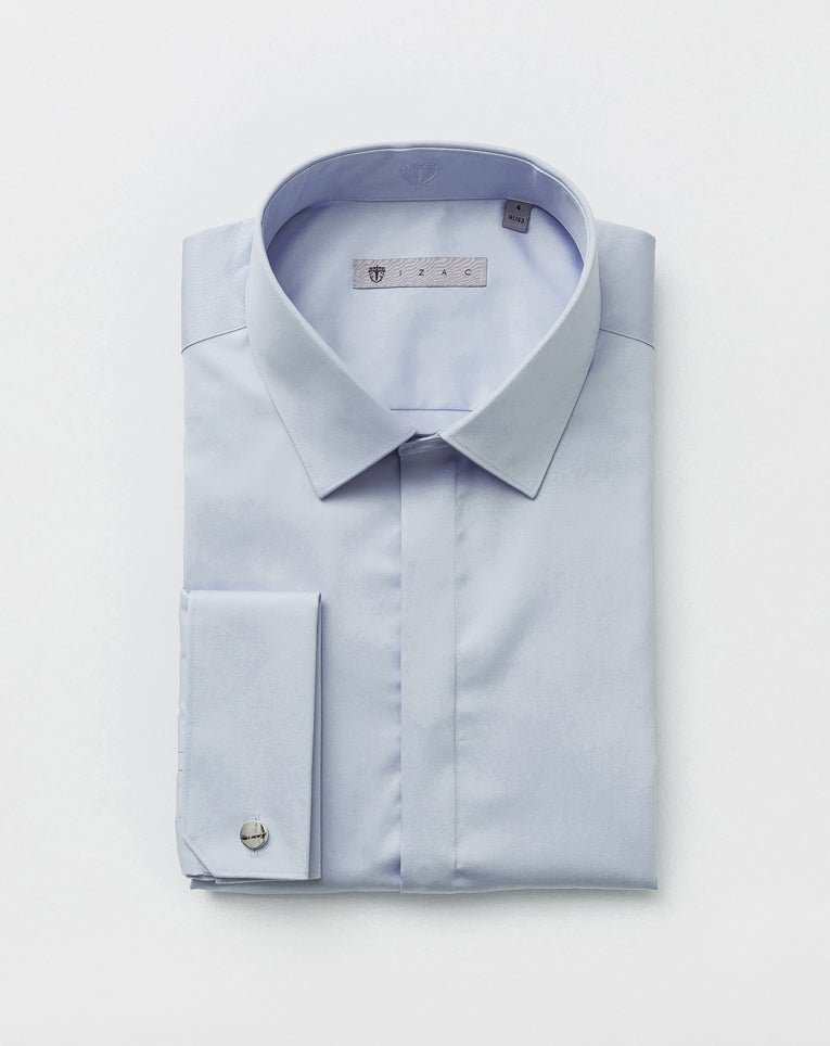 Chemise satin slim ciel
