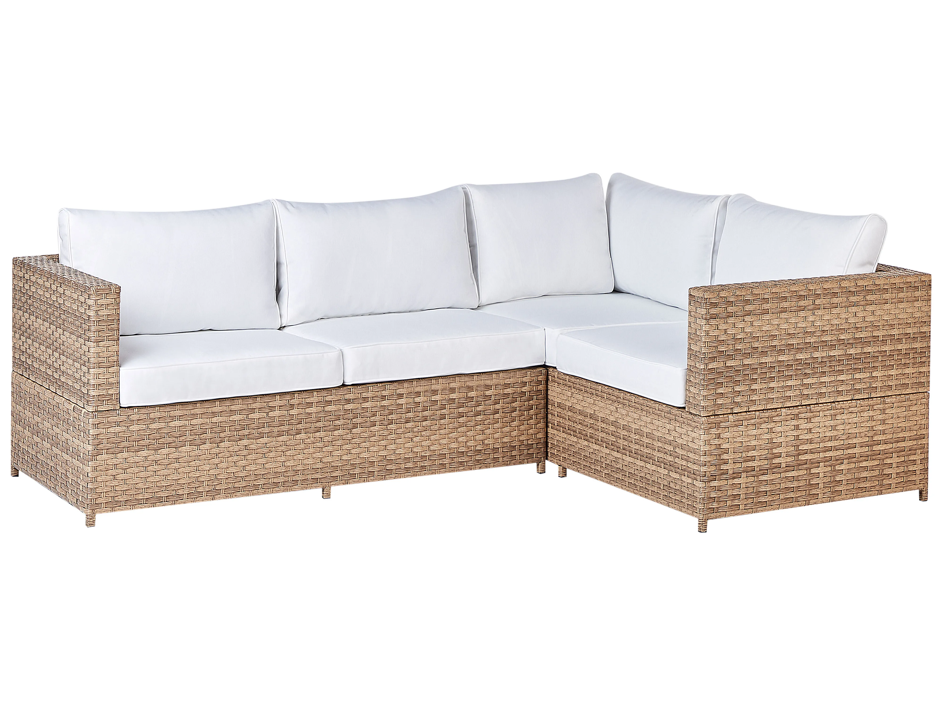 Tuin hoekloungeset met tafel 4-zits AVOLA linkszijdig PE rotan Gebroken wit