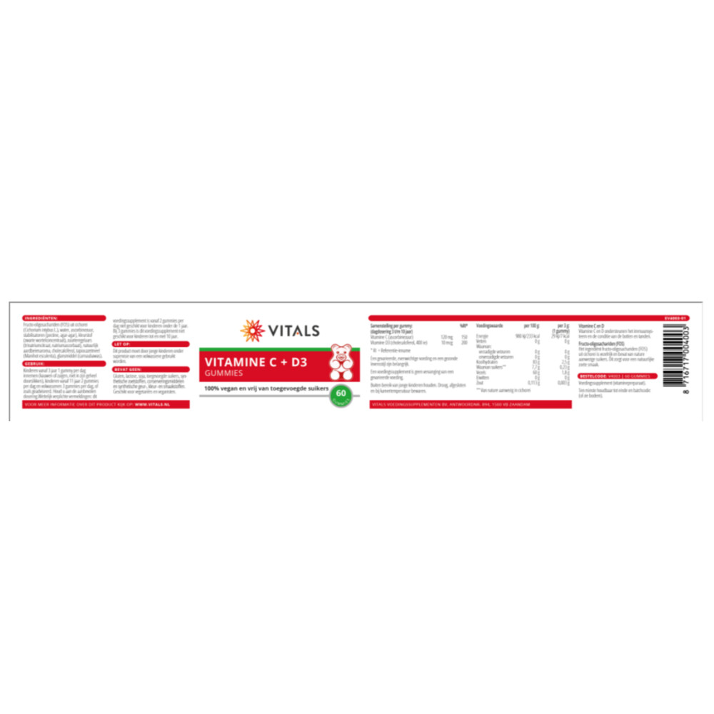 Vitals Vitamine C + D3 Gummies60 gummies