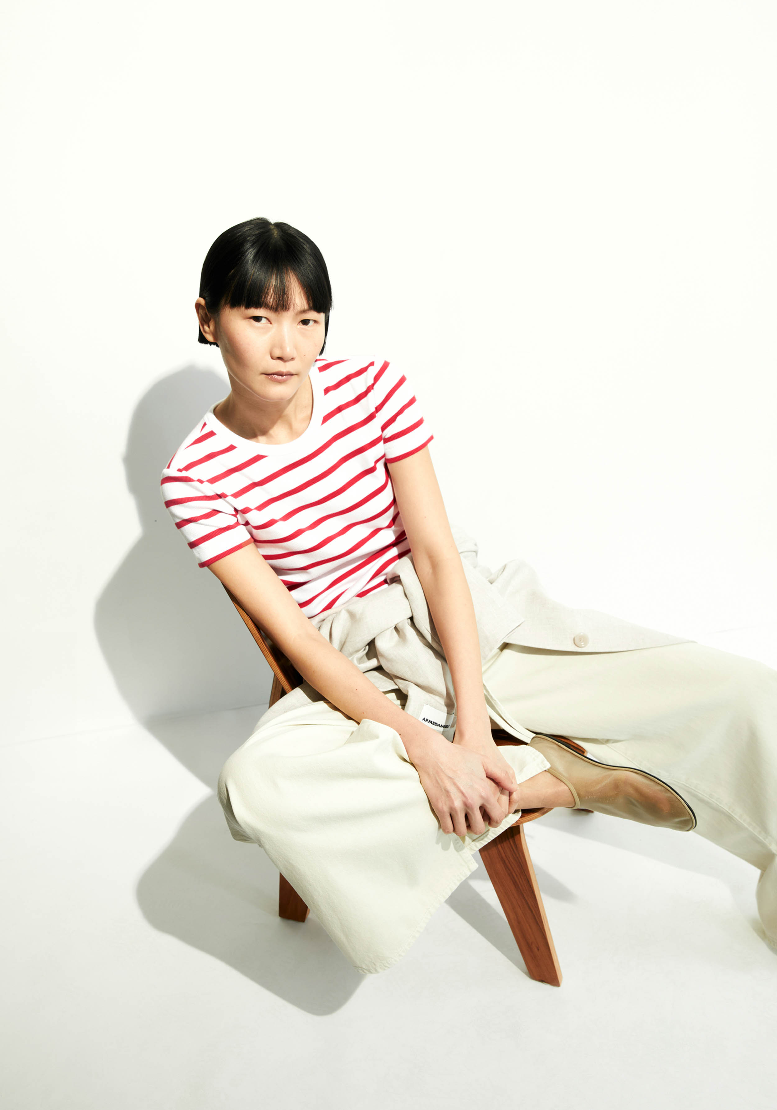 Armedangels Ripp-T-Shirt Kardaa Stripes White-Coral Blush