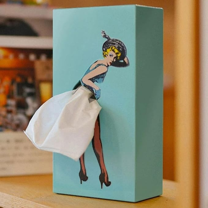 (25.5x13cm) Retro Taschentuch Spender Nastuch Dispenser Kosmetik Tuch Aufbewahrungs Box im Vintage Lady Design - Türkis